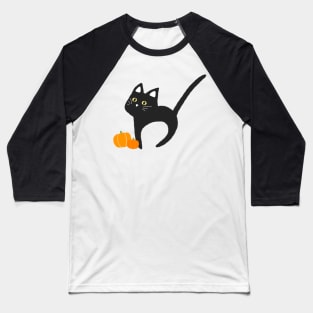 Halloween Black Cat with Pumpkin Cute Simple Aesthetic Art Logo Baseball T-Shirt